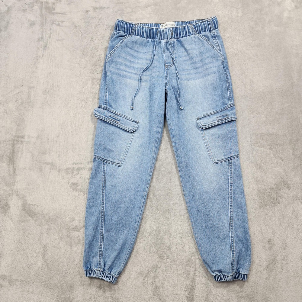 No Boundaries Jeans Women S Blue High Rise Cargo Jogger Drawstring Pull On Denim